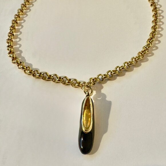 Ferragamo Gold Necklace with Black Ballet Slipper Charm